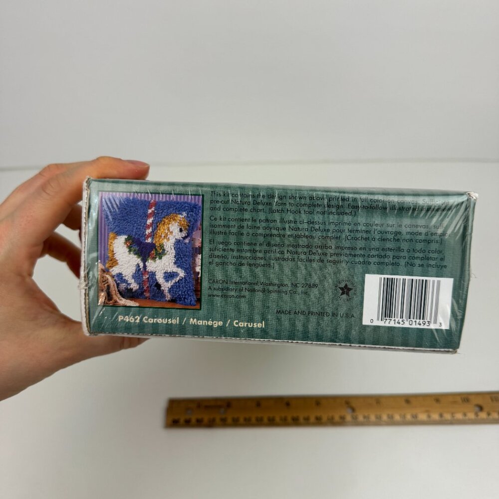 Sealed Vtg White Carousel Horse Latch Hook Kit Natura Caron 12 in x 12 in READ - Picture 9 of 14